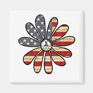 Íman Hippie Flower Power Sign American Flag