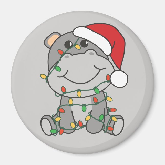 Íman Hippo Christmas Winter Animais Hippos Magnet (Frente)
