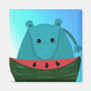 Íman Hippopotâmio Azul com Fatia de Melancia