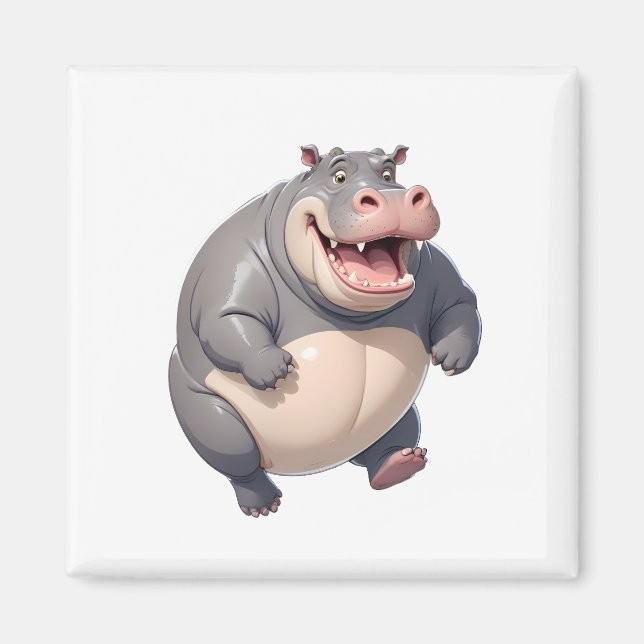 Íman Hippopotamus Feliz Brincadeira Jumping No Ar (Frente)