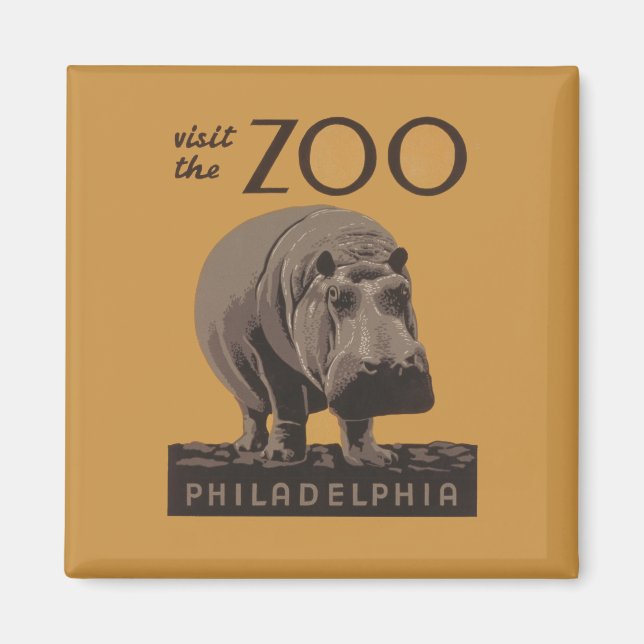 Íman Hippopotamus vintage hippo zoo poster wpa (Frente)