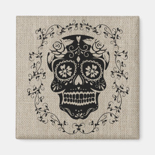 Íman Hipster Black Sugar Skull Burlap