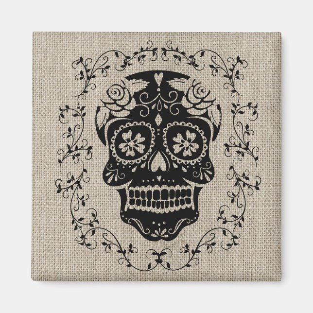 Íman Hipster Black Sugar Skull Burlap (Frente)