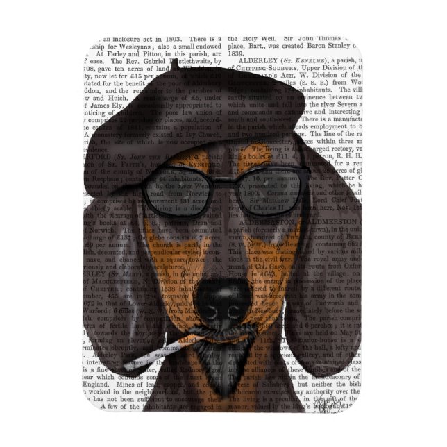 Íman Hipster Dachshund Black e Tan (Vertical)