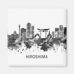 Íman Hiroshima Japão Skyline BW