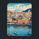 Íman Hobart Austrália Viagem Art Vintage<br><div class="desc">Hobart retro vetor viagem design. Hobart,  capital da Tasmânia,  ilha da Austrália,  fica no rio Dergo. Na moda Salamanca Place,  velhos depósitos de arenito hospedam galerias e cafés.</div>