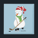 Íman Hockey Snowman Christmas<br><div class="desc">Snowman jogando hóquei no lago.</div>