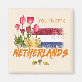 Íman Holanda Vintage Holland Flag e Dutch Tulip
