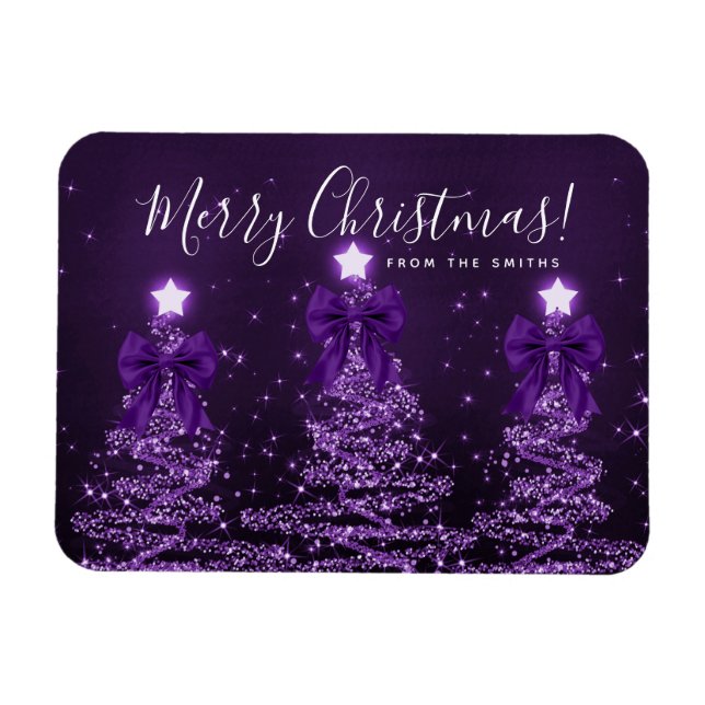 Íman Holiday Purple Christmas Trees Greeting  (Horizontal)