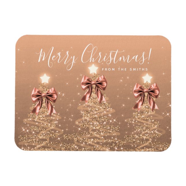 Íman Holiday Rose Gold Christmas Trees Greeting  (Horizontal)