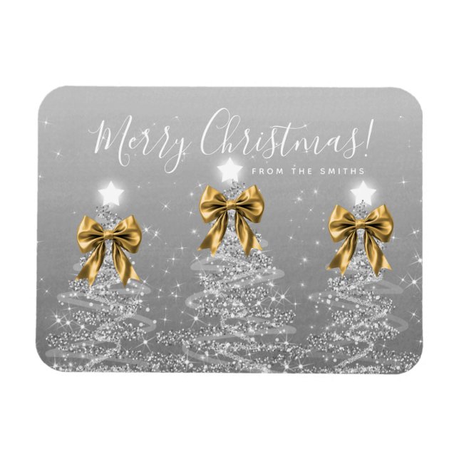 Íman Holiday Silver Christmas Trees Greeting Gold  (Horizontal)