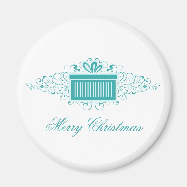 Íman Holiday Swirls Presente Magnet, Aqua (Frente)