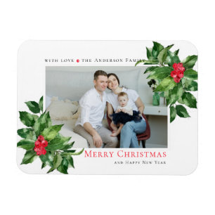 Íman Holly Berries Foto Personalizada de Natal