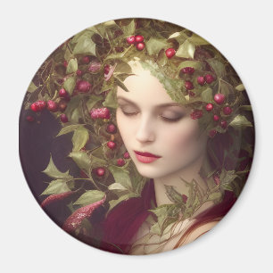 Íman Holly Berries Linda Mulher de Natal