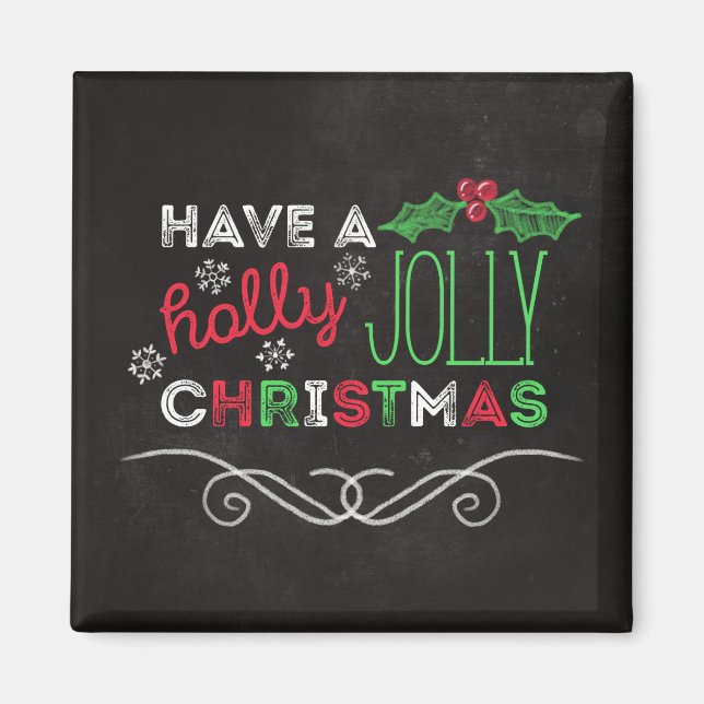 Íman Holly Jolly Christmas Rustic Chalkboard (Frente)