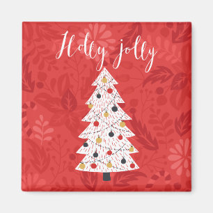 Íman Holly Jolly Christmas Tree Illustration A Holly
