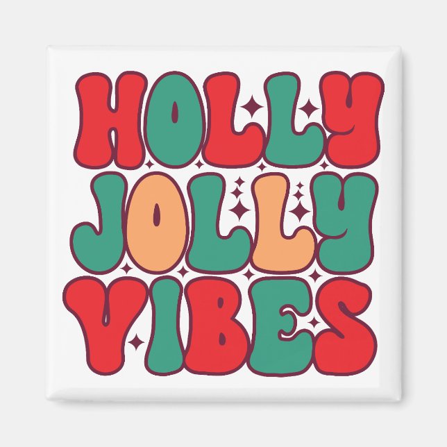 Íman Holly Jolly Vibes Retro Groovy Feriados de Natal (Frente)