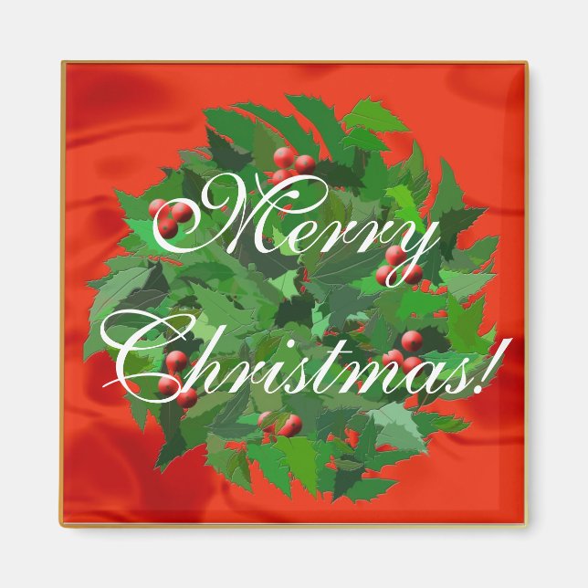 Íman Holly Wreath Feliz Natal! (Frente)