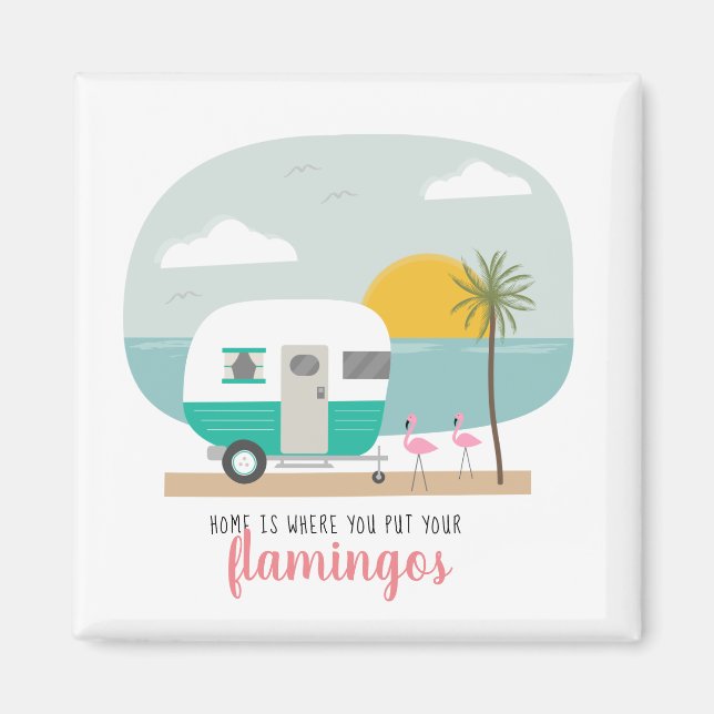 Íman Home Flamingos Beach Turquoise Camper (Frente)