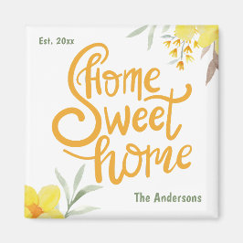 Íman Home Sweet Home Bonito Flores Amarelas Personaliza