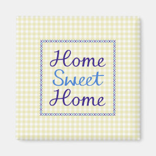 Íman Home Sweet Home Script em Blues no Yellow Gingham
