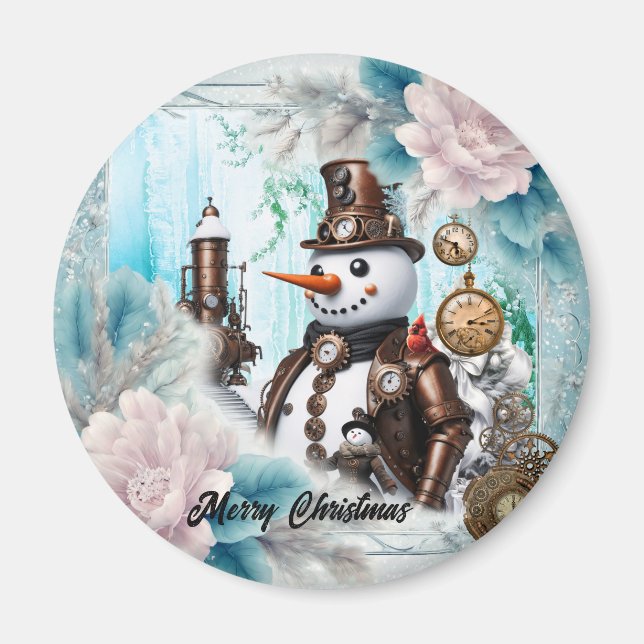 Íman Homem de Neve no Tempo! Steampunk Snowman (Frente)