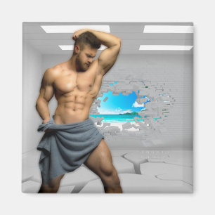 Íman Homem de SlipperyJoe em uma toalha músculos branco