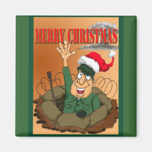 Íman Homem do Exército acenando com Santa Hat