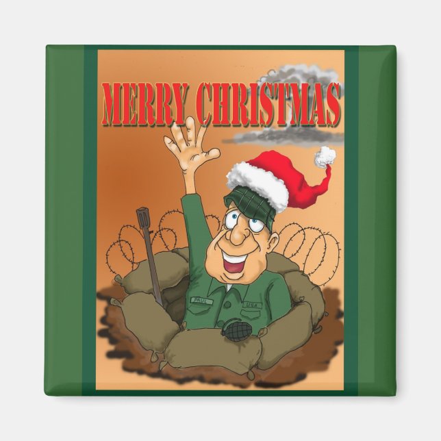 Íman Homem do Exército acenando com Santa Hat (Frente)