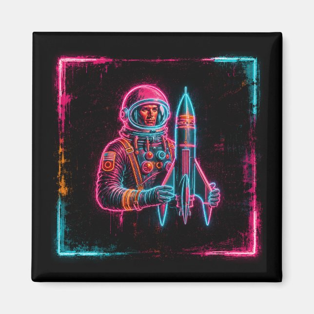 Íman Homem Foguete Astronauta Arte (Frente)