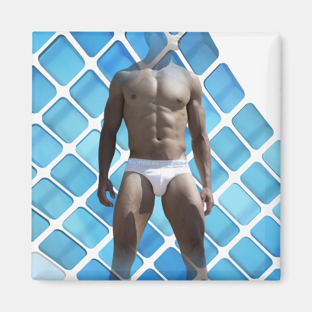 Íman Homem muscular SlipperyJoe, seis abdominais, branc (Frente)