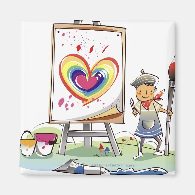 Íman Homem segurando um pincel de pincel e parado por u (Frente)