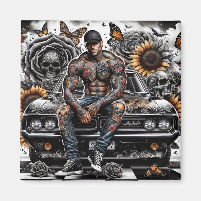 Íman Homem Tatuado Magneta De 2 Polegadas (Frente)