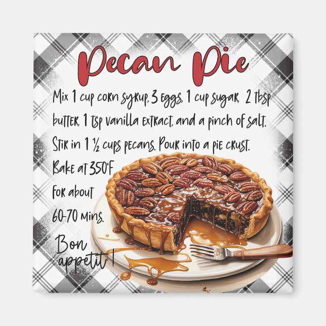 Íman Homemade Pecan Pie Recipe Plaid Kitchen Decor   (Frente)
