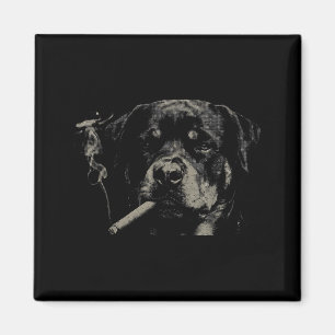 Íman Homens Engraçados Cachorro Rétro Rottweiler Fumand