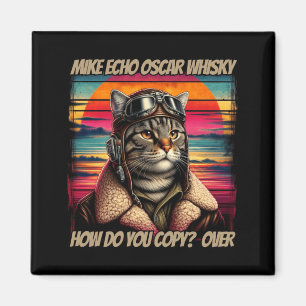 Íman Homens Retro Gato Piloto Mike Echo O Whisky Meow