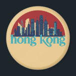 Íman Hong Kong China Retro City Skyline Cityscape Art<br><div class="desc">Design com lindas linhas do horizonte, atração turística e arte de paisagem urbana, arranha-céu Legal e ilustração da silhueta de construção para turistas e viajantes. Perfeito como lembrança para trazer de volta para casa quando viaja pelo mundo. Guarde a memória do seu viagem e as suas férias com a família...</div>