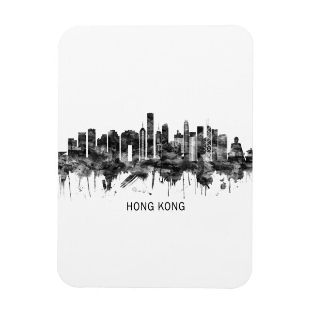 Íman Hong Kong China Skyline BW (Vertical)