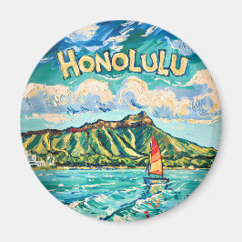 Íman Honolulu Havaí Paisagem de Viagem Vintage Van Gogh