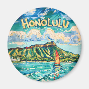 Íman Honolulu Havaí Paisagem de Viagem Vintage Van Gogh