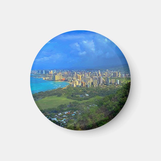 Íman Honolulu, Hawaii Skyline #1 Magnet (Frente)