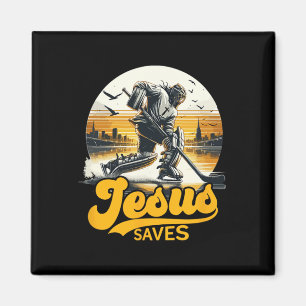 Íman Hóquei Jesus Salva Fã de Esporte Vintage Fé em Cri