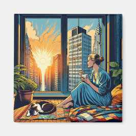 Íman Hora da Manhã na Cidade | Mulher Refletindo