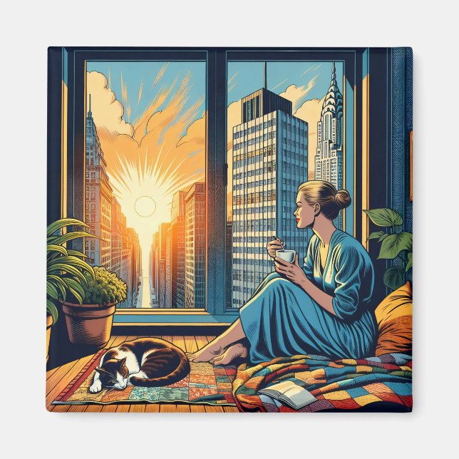 Íman Hora da Manhã na Cidade | Mulher Refletindo (Frente)