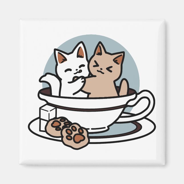 Íman Hora do Tea Meow - Design de Gato e Chá (Frente)