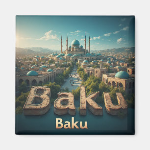 Íman Horizonte da Cidade Velha de Baku com Mesquita His