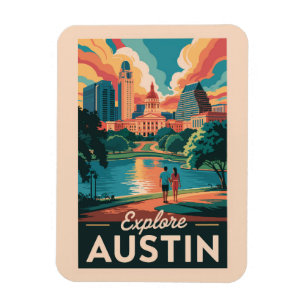 Íman Horizonte de Austin Texas Viagem Arte Vintage