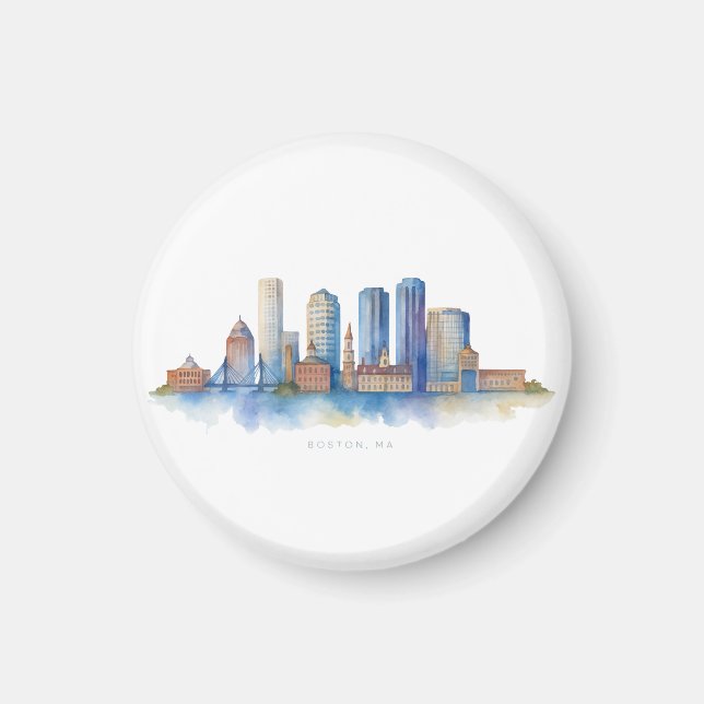 Íman Horizonte de Boston em Aquarela | Moderno Boston M (Frente)