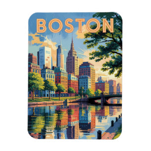 Íman Horizonte de Boston Massachusetts Viagem Arte Vint