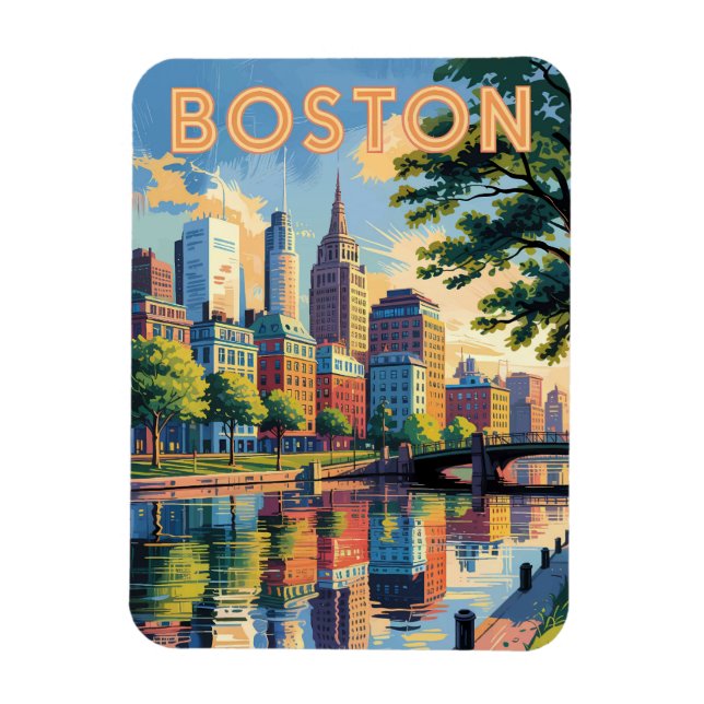 Íman Horizonte de Boston Massachusetts Viagem Arte Vint (Vertical)